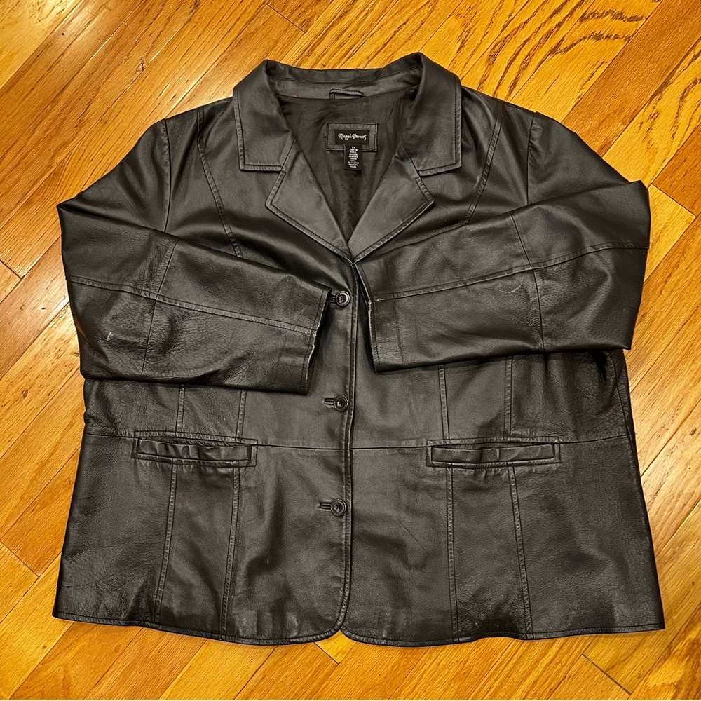 Black 100% Leather Jacket Vintage By Maggie Barnes Size 3X